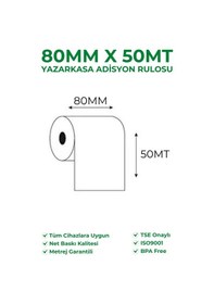 Resim 80x50 Termal Rulo Yazarkasa Adisyon Rulosu 10 Paket 100 Adet Tse Belgeli Bpa Free 