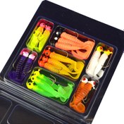 Resim 34 adet Metal Jig Kafa Balıkçılık Yumuşak Yem ve saç tokası Seti 17 adet 3.5g Jigging Kafaları saç tokası + 17 adet 5.5cm Yumuşak Solucan Yem Grub Silikon Balık Yapay Yem Takımı 