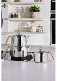 Resim Karaca Tres İndüksiyon Tabanlı 3lü Çaydanlık Takımı Gold 