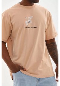 Resim Efnaz Style Unisex Baskılı Oversize T-shirt - Bej 