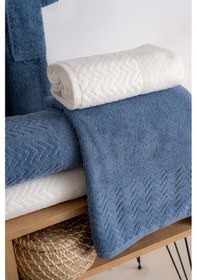 Resim Oznhome Krem-mavi Çift Kişilik 6 Parça Bornoz Seti Krem - Mavi 