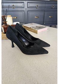 Resim 10 1109 Topukla Kadın Kadeh Topuklu 8 Cm Topuklu Stiletto Ayakkabı Siyah Süet 