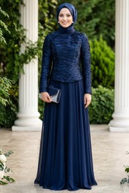 Resim N.S NEVA STYLE Fırfır Detaylı Lacivert Tesettür Abiye Elbise 54912L 