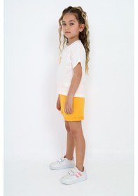 Resim Toontoy Kids Toontoy Kız Çocuk 2'li Takım Baskılı Bisiklet Yaka T-shirt & Beli Lastikli Şort Ekru 