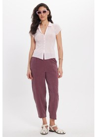 Resim Tudors Kadın Slim Fit Dar Kesim Kısa Kollu Gömlek Yaka Pembe Gömlek-50544 