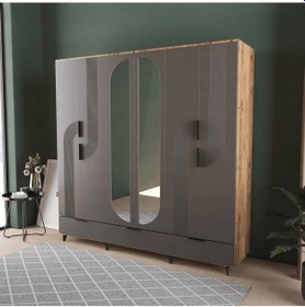 Resim Ekin 6 Kapaklı Çekmeceli Gardırop - Mdf Kapak Antrasit 