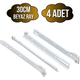 Resim Beyaz Metal Çekmece Rayı Tekerlekli Mobilya Dolap Çekmece Rayı Beyaz 30cm 4 Takım Metal Çok Renkli 