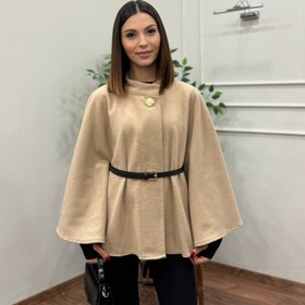 Resim Liya Kemerli Kaşe Bej Panço - L 