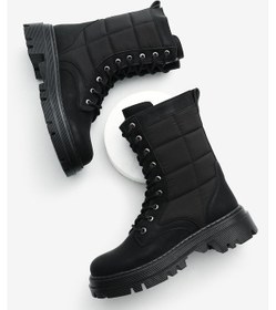 Resim Tonny Black Kadın Siyah Mat Termo Taban Nakışlı Karo Desenli Bağcıklı Ve Fermuarlı Bot Tbldy5001 308 Siyah Mat Siyah 