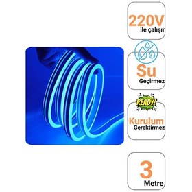 Resim Kcl060 25 Metre Cob Şerit Neon 800 Lümen Led 220v Günışığı Ip65 Dış Mekan Uyumlu Mavi 