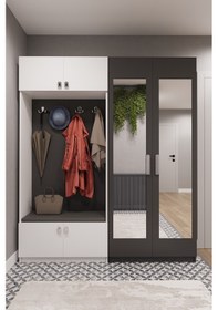 Resim Asra Trend Mdf Vestiyer & Portmanto & Ayakkabılık -180x208x35cm,aynalı,askılı,çok Raflı,kapaklı V-02 Beyaz - Antrasit Beyaz 