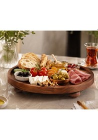 Resim Mien Akasya Sunum Servis Tepsisi 40x8,5 Cm Ayaklı Doğal Ahşap Dekoratif Sunumluk Kahverengi 