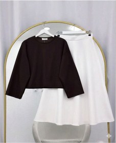 Resim Lovie Moda Basic Bluz Kloş Etekli Takım Kahverengi 