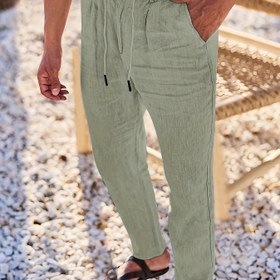 Resim Çapraz sınırlar Avrupa ve Amerikan Yeni Stil Keten Gevşek Erkek Büyük Boy Gevşek Düz Renk Rahat İpli Pantolon 