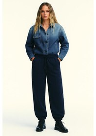 Resim Üç İplik Paça Lastik Çimalı Eşofman Altı Siyah 