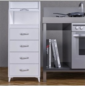 Resim Ahşap Bombeli Tek Çekmeceli Mutfak Kiler Dolabı Ekmeklik Beyaz Kurulu 