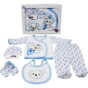 Resim Tangmoda Erkek Bebek Yenidoğan Giyim Seti 5 Parça Mavi Panda Desenli Hastane Çıkışı 