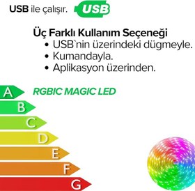 Resim Amber LED Pixel Rgb Magic Peri ışık - 5v Usb Girişli, Bluetooth Uygulamalı, Uzaktan Kumandalı, Müziğe Duyarlı, Suya Dayanıklı, Parti, Yılbaşı, Doğum Günü, Eğlence için (10 Metre) 
