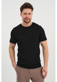 Resim Alexander Gardi Alexandergardı Bisiklet Yaka Kolları Şeritli Triko T-shirt 1243 Siyah 
