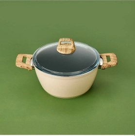 Resim Hisar Seramik Derin Tencere - Beyaz / Kahverengi - 24 Cm 