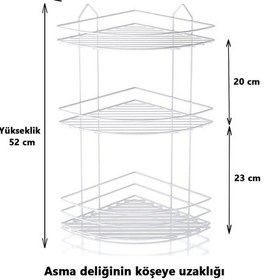 Resim 3 Katlı Beyaz Yapışkanlı Banyo Köşeliği Düzenleyici, Şampuanlık, Paslanmaz Metal Köşelik Duş Rafı - EK-03 