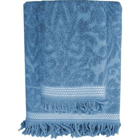 Resim Mira Home Saçaklı Lüks Banyo Havlu Takımı %100 Pamuk Lalezar Mavi 