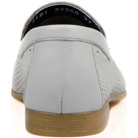 Resim Lazer Delikli Loafer Kadın Ayakkabı Gri Deri 