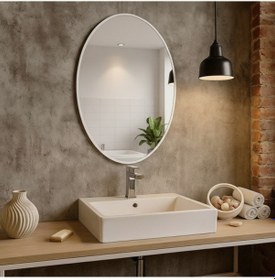 Resim 40x56 Cm Modern Oval Banyo Aynası Beyaz Çerçeveli Dekoratif Duvar Aynası Beyaz 