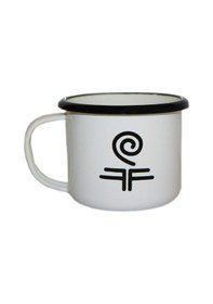 Resim Beyaz Desenli Emaye Kupa Düzen 350 Ml Kulplu Bardak 6075 