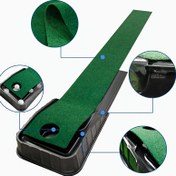 Resim 1 Set, 243.84cm PVC Golf Putting Green Mat, 3D Lenticular Backplate, Alınma Kılavuzları, Top Geri Dönüşü, Kapalı Alanda Pratik Ekipmanı, Yeşil 