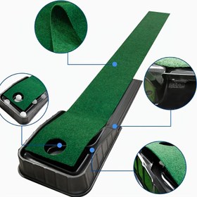 Resim 1 Set, 243.84cm PVC Golf Putting Green Mat, 3D Lenticular Backplate, Alınma Kılavuzları, Top Geri Dönüşü, Kapalı Alanda Pratik Ekipmanı, Yeşil 