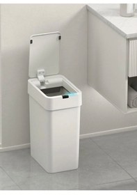 Resim Sensörlü Çöp Kovası 9 Litre Beyaz Kızılötesi Sensörlü Otomatik Kapak Sessiz & Antibakteriyel Beyaz 