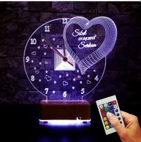 Resim Sevgili Hediyesi Kişiye Özel Saatli Gece Lambası Sevgiliye Hediye 
