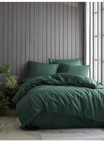 Resim Jakarlı Saten Çift Kişilik Hexa Yeşil Nevresim Takımı Yeşil 