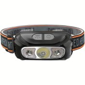 Resim Güçlü Mini Sensör Baş Feneri - USB Şarj Edilebilir, COB LED Fener Gece Balıkçılığı ve Kamp için, 400mAh Lityum Pil ile Taşınabilir Ön Fener, Turuncu ve Siyah Tasarım, Kamp Feneri 