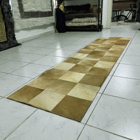 Resim Handmade Tricolor Cowhide Patchwork Rug: Genuine Leather Runner Carpet - 2x4ft / 60x120 cm 