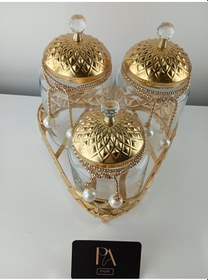 Resim Çay Kahve Şekerlik Kavanoz Sunumluk Söz Nişan Kız İsteme Çikolatalık Dekoratif Obje Biblo Süs Eşya Üçgen Gold 