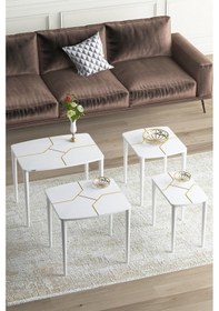 Resim Canisa Concept Lyon Serisi , Üst Kalite Sehpa Takımı , 1.sınıf Mdf 4lü Zigon Sehpa Takımı, Beyaz Beyaz - Beyaz 