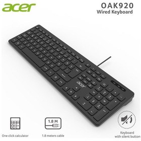Resim Acer Oak920 Q Usb Siyah 1.8mt Kablolu Klavye-tek Tuş Hesap Makinalı Sessiz Tuş 