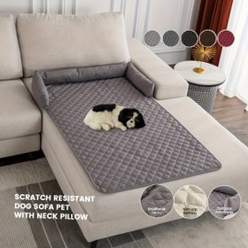 Resim 1 adet TEXSTEAD Pet Sofa Yatağı - Çizilmez ve Kaymaz, Yıkanabilir Köpek ve Kedi Mobilya Kılıfı ile Bolster Yastıkları, Küçükten Büyük Köpeklere Uygun Gri ve Beyaz Çizgili Tasarım, Rahat Ev Dekoru, Köpekler için Köpek Yatağı, Rahat Evcil Hayvan Mobilyası, Çizgili Desen, Yumuşak Dokulu 