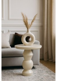 Resim Masif Ahşap Mantar Sehpa Krem Renk Tekli Yan Sehpa Beyaz 