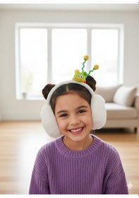 Resim Kervan Pazarı Çocuk Peluş Katlanabilir Figürlü Kışlık Kulaklık Beyaz 