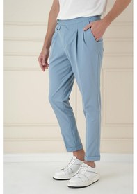 Resim Efor Comfort Fit Beli Tokalı Çift Pileli Havacı Mavi Jogger Pantolon P 1172 Mavi 