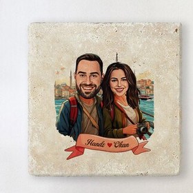 Resim Kadim İstanbul ve Aşkımız Karikatürlü Taş Bardak Altlığı 