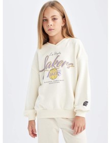 Resim Defacto Kız Çocuk NBA Los Angeles Lakers Oversize Geniş Kalıp Bisiklet Yaka Sweatshirt C9506A824AUER99 Ekru 