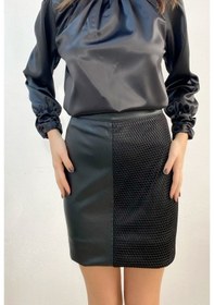 Resim Mois Atelier File Detaylı Deri Etek Tasarım Hediye Büyük Beden Siyah 