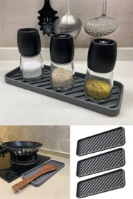 Resim omilife 3 Adet Gri Silikon Yağdanlık Standı 23x10 Cm Çok Amaçlı Organizer Sunumluk Sabunluk Altlığı Seti 