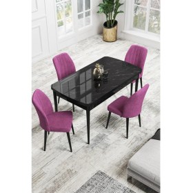 Resim Canisa Concept Canisa Rio Serisi 80 x 132 cm Mdf Açılabilir Siyah Mermer Desen Mutfak Masa Takımı + 4 Adet Sandalye 