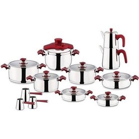 Resim Aryıldız King Cam İdeal 22 Parça Tencere Takımı Kırmızı 