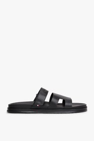 Resim Tommy Hilfiger Erkek Ayarlanabilir Premium Siyah Deri Sandalet 